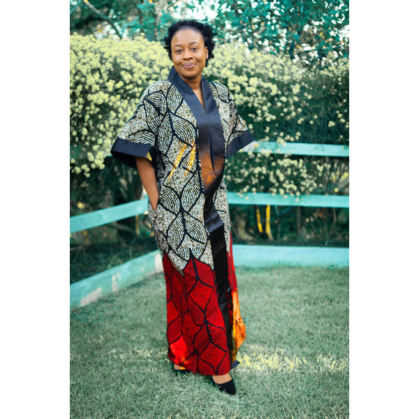 Red African print long boubou